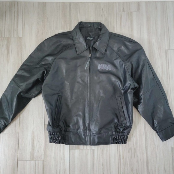 BURKS BAY NRA/NATIONAL RIFLE ASSOCIATION BLACK LEATHER JACKET LARGE - Picture 1 of 7